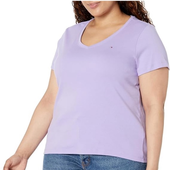 Tommy Hilfiger Tops - TOMMY HILFIGER COTTON T-SHIRT V-NECK WOMEN SHORT SLEEVES PURPLE COLOR SIZE 1X